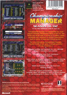 Championship Manager Season 01-02 box cover back